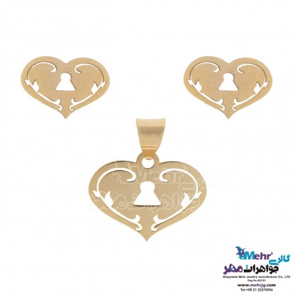 Half set of gold - Pendant and Earring - Heart lock Design-MS0185